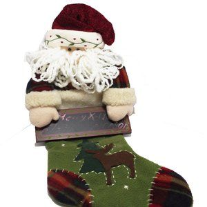 Vintage Christmas Decor Santa in Stocking with Chalkboard (writable) 24" x 10"
